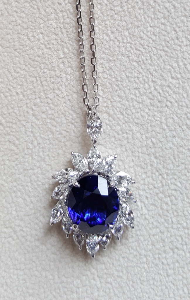 Round Sapphire And Diamond Necklace